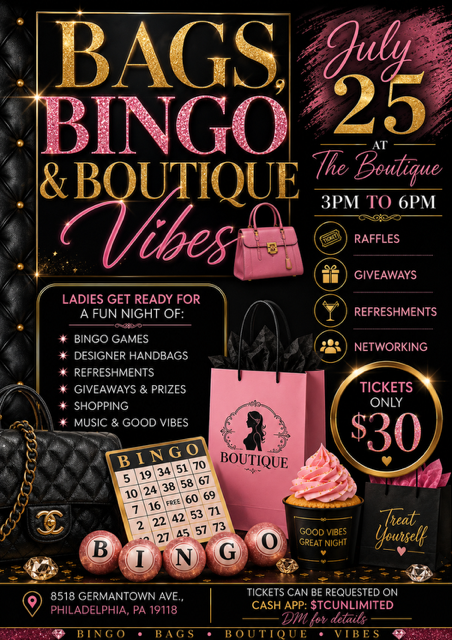 BOUTIQUE, BAGS, & BINGO TICKET
