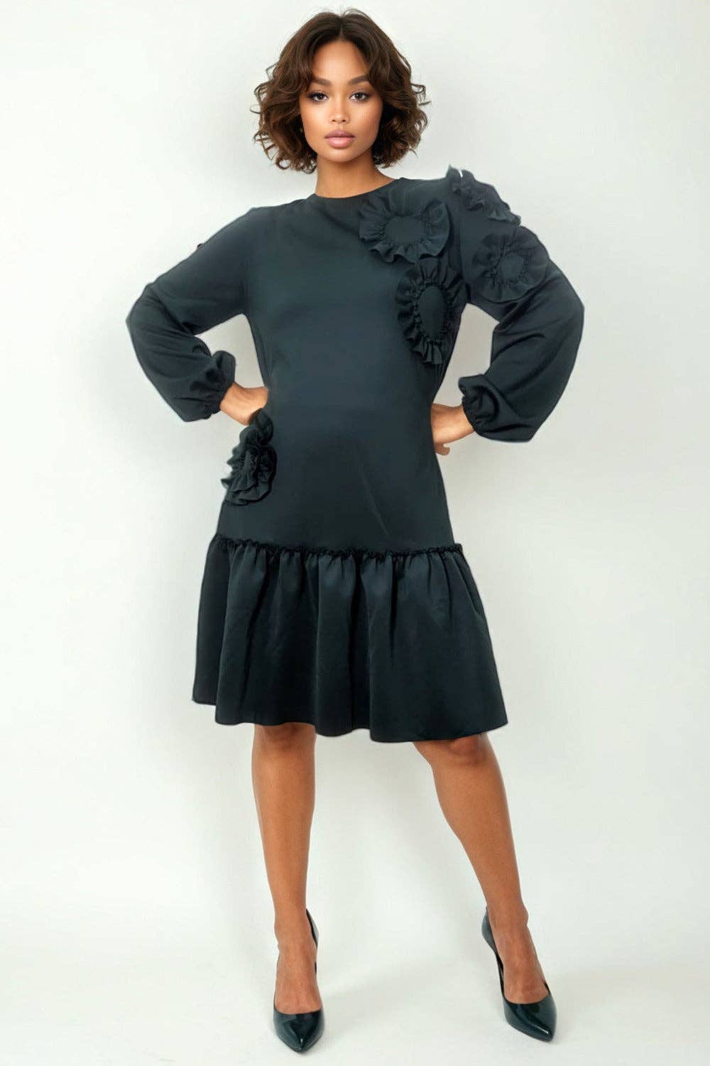 Green N by Nancy RUFFLE FLOWER DRESS