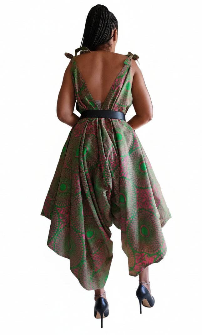 Harem Romper / Jumpsuit -Green/Pink 9003