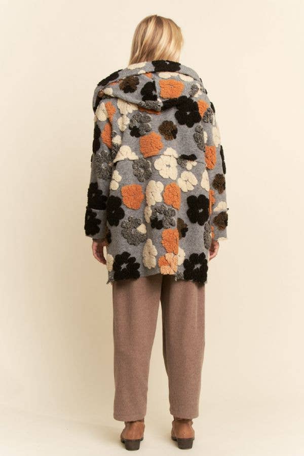 PLUS CHUNKY FLOWER EMBROIDERED HOODIE COAT JACKET