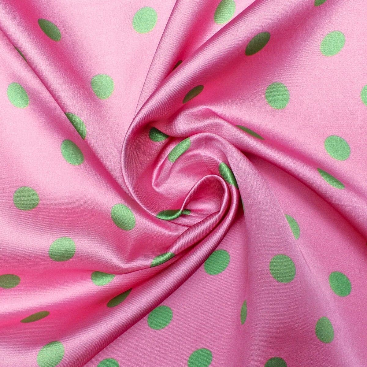 Pink and Green Polka Dot Silky Square Scarf