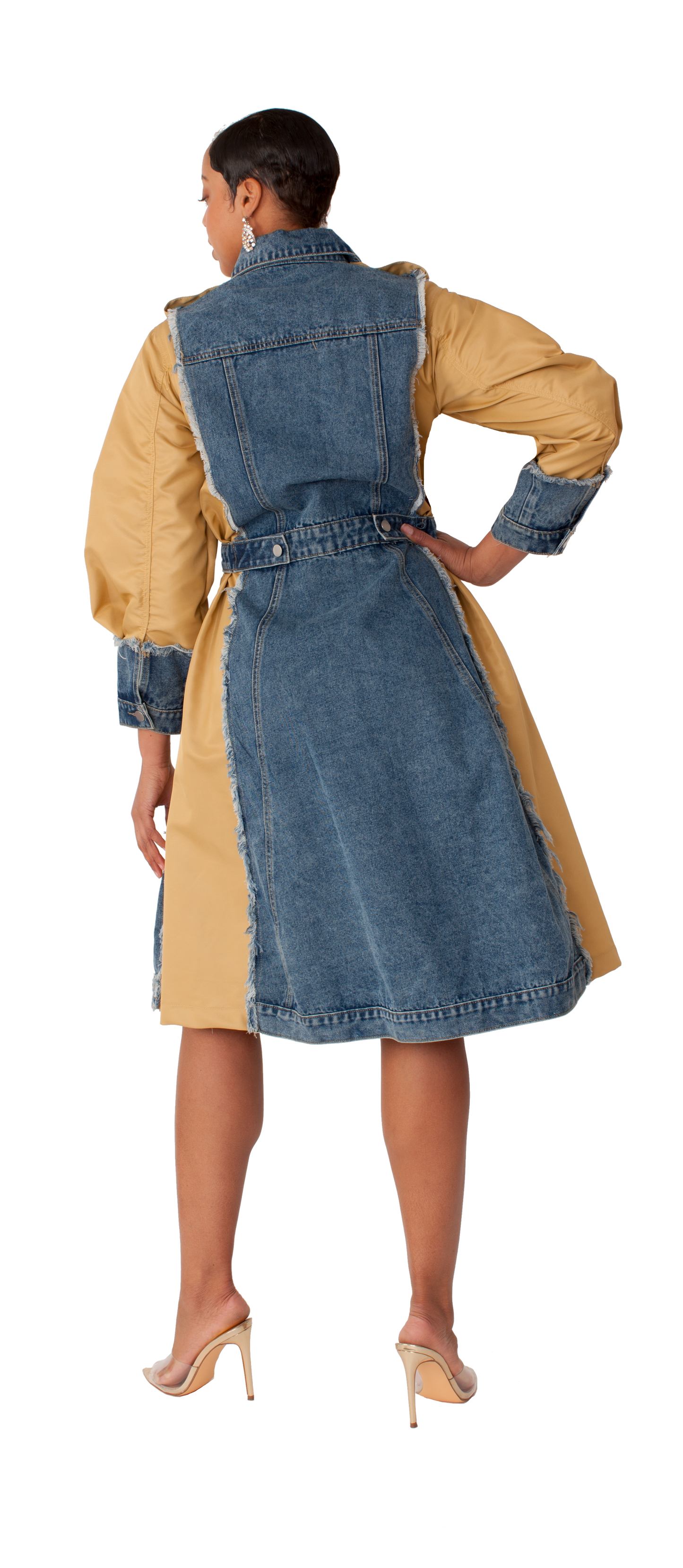 82397 DENIM JKT DRESS W/ KHAKI COMBO