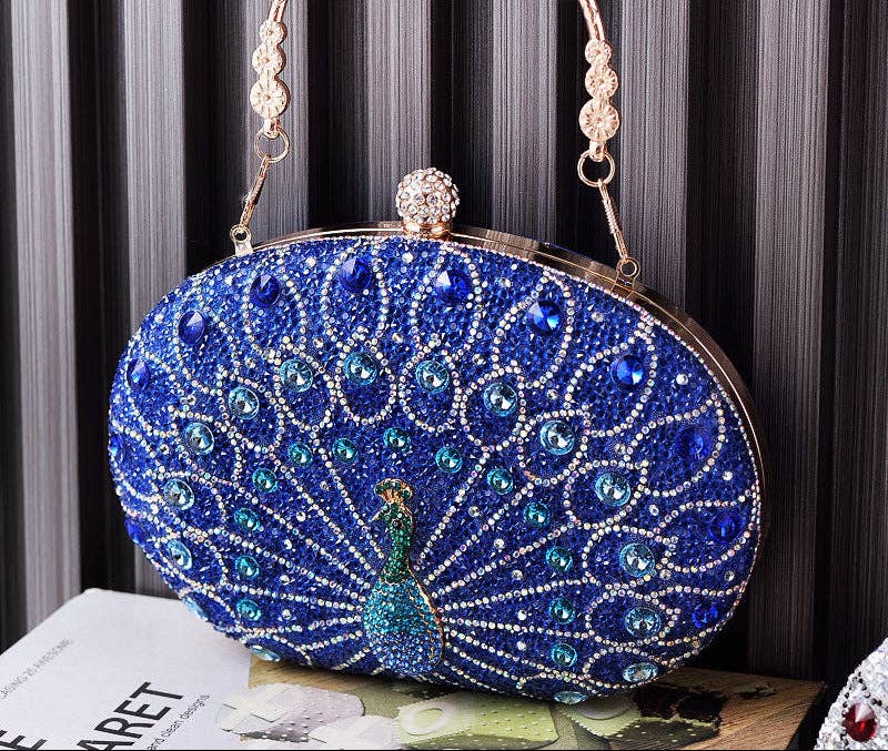 Vintage Peacock Rhinestone Evening Clutch Bag