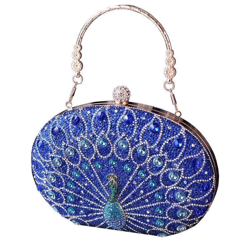 Vintage Peacock Rhinestone Evening Clutch Bag