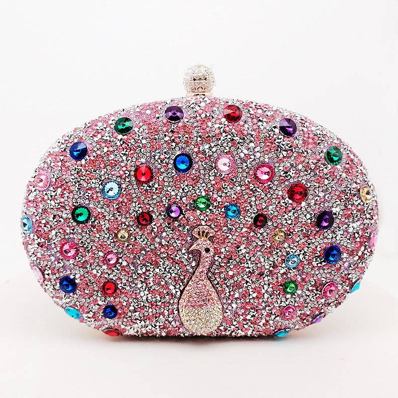 Vintage Peacock Rhinestone Evening Clutch Bag
