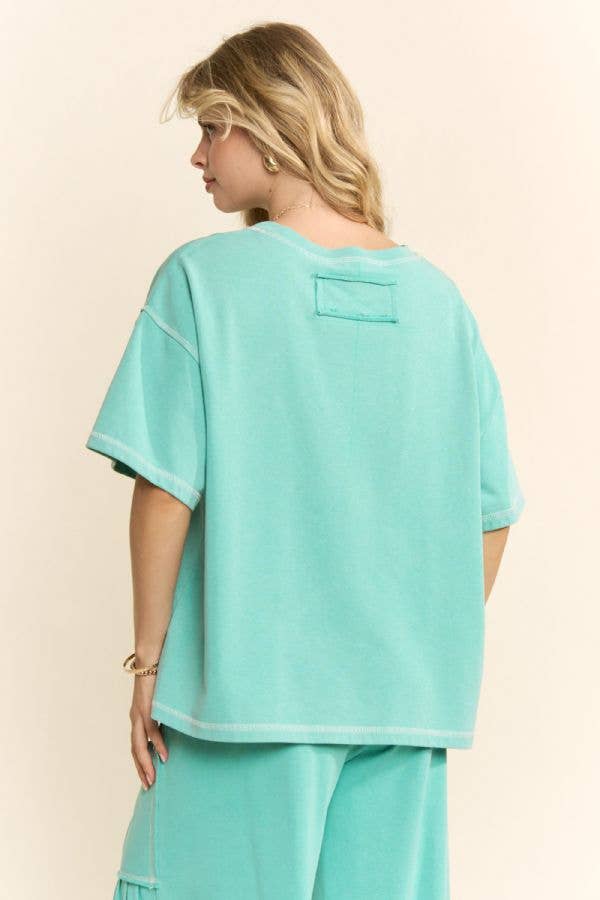 Green -WASHED SHORT SLEEVE AND BALLOON PANTS SET