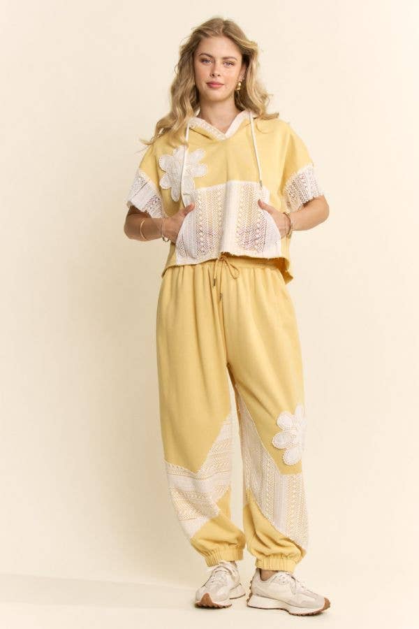 Yellow LACE PANEL FRENCH TERRY SET