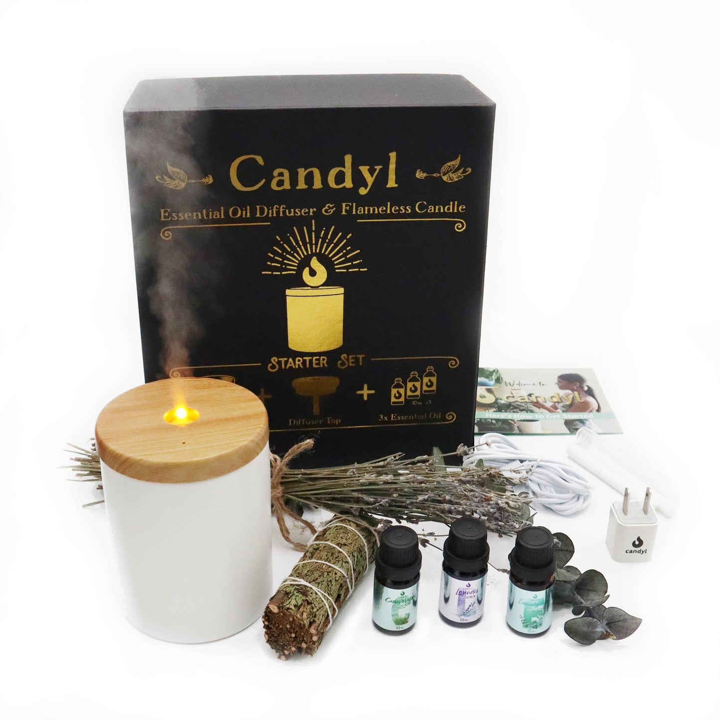 Candyl Candle Diffuser Starter Set with 3 Essential Oils