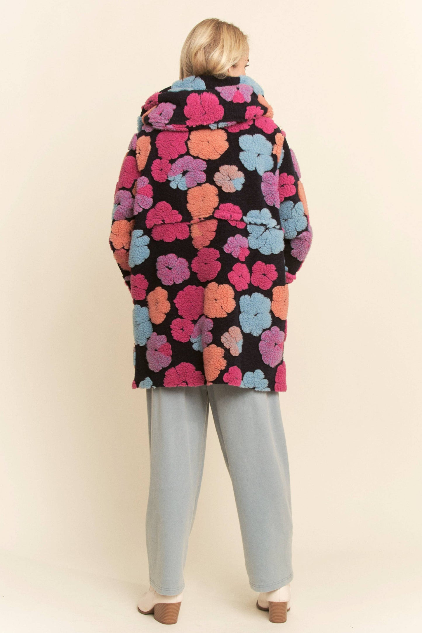 PLUS CHUNKY FLOWER EMBROIDERED HOODIE COAT JACKET