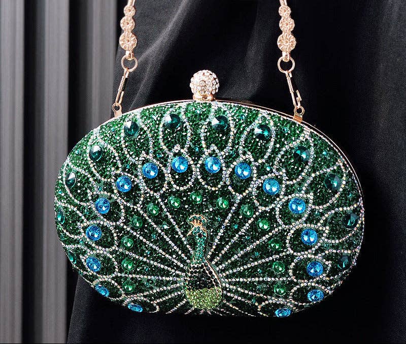 Vintage Peacock Rhinestone Evening Clutch Bag