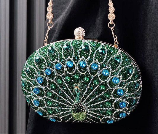 Vintage Peacock Rhinestone Evening Clutch Bag