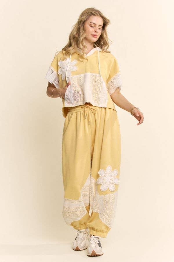 Yellow LACE PANEL FRENCH TERRY SET