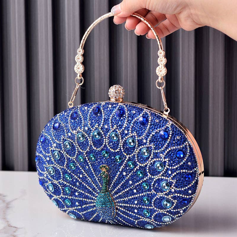 Vintage Peacock Rhinestone Evening Clutch Bag