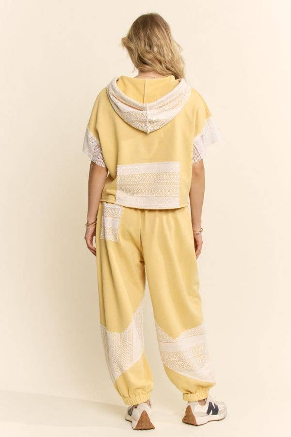 Yellow LACE PANEL FRENCH TERRY SET