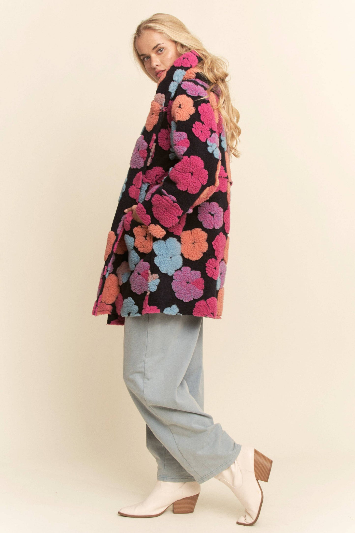 CHUNKY FLOWER EMBROIDERED HOODIE COAT JACKET