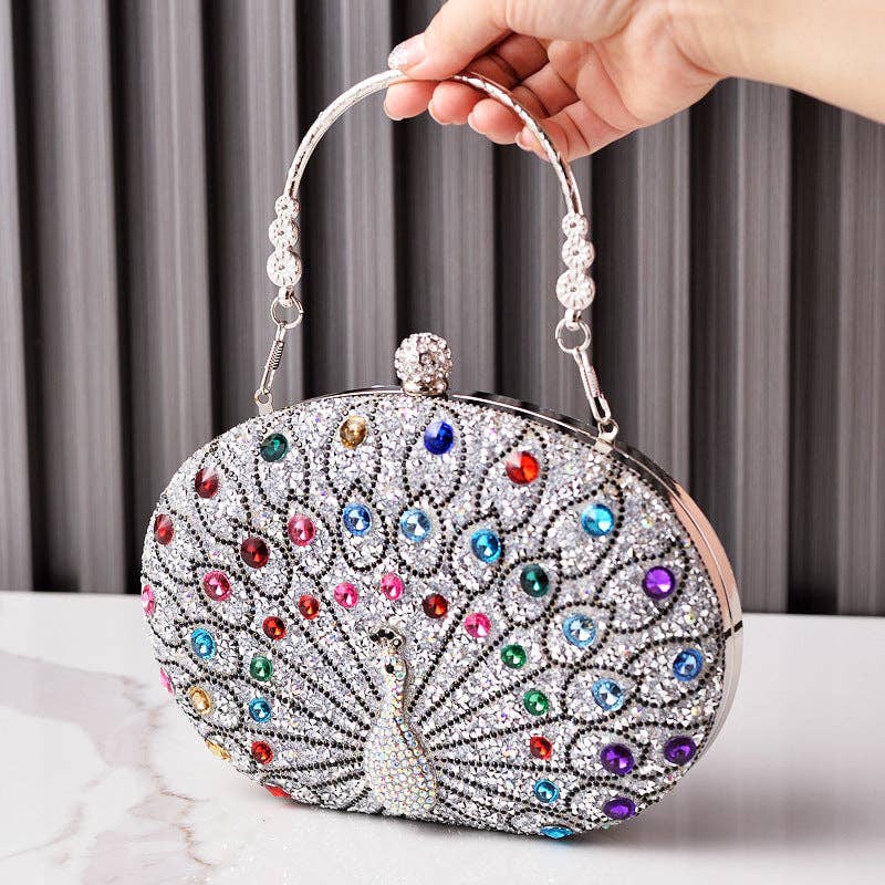 Vintage Peacock Rhinestone Evening Clutch Bag