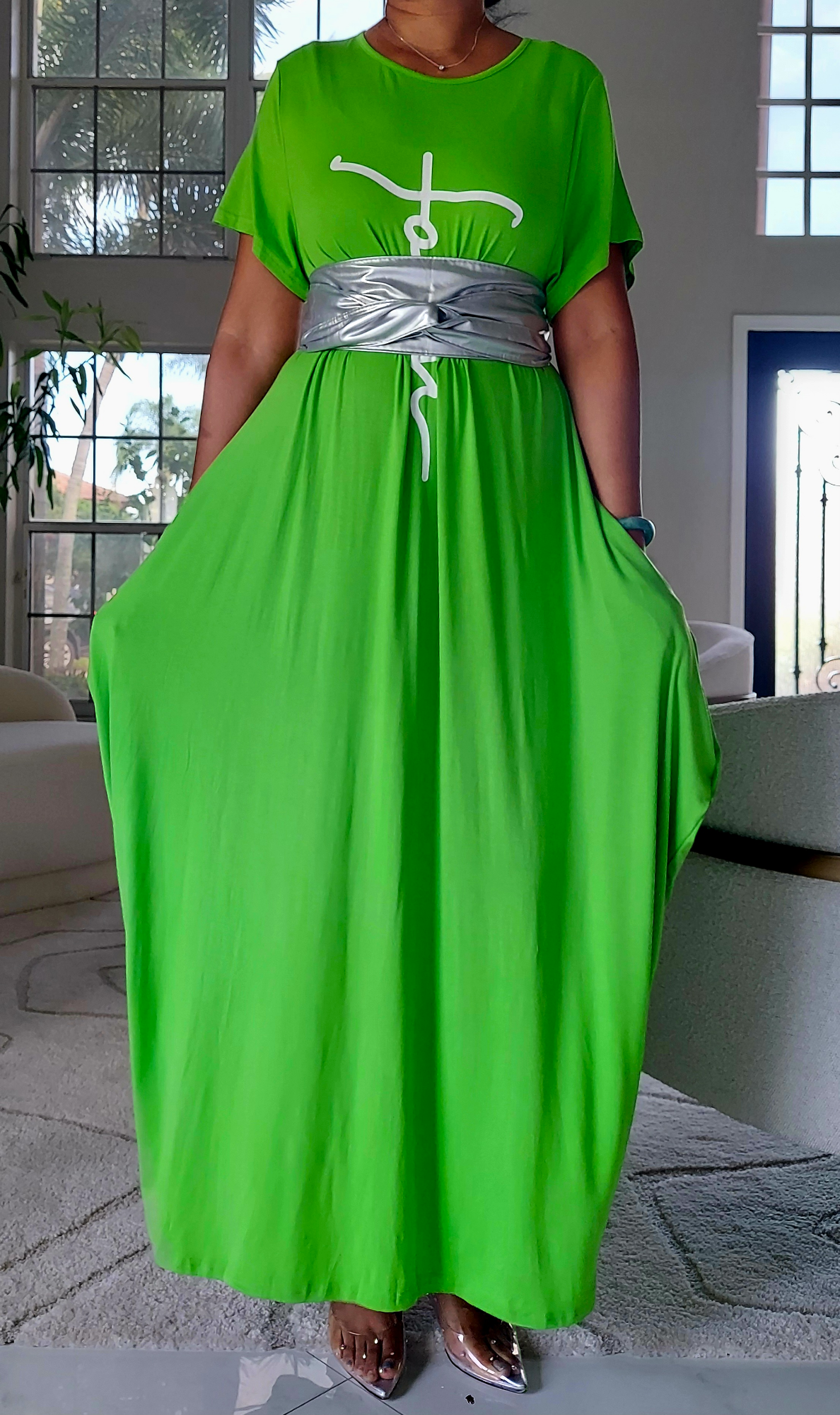 Jersey  Dress/Short Sleeve/ Bright Green
