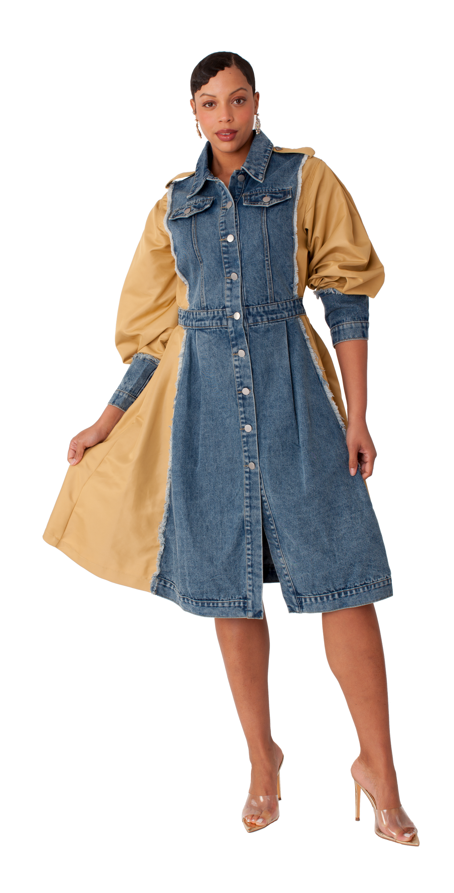 82397 DENIM JKT DRESS W/ KHAKI COMBO