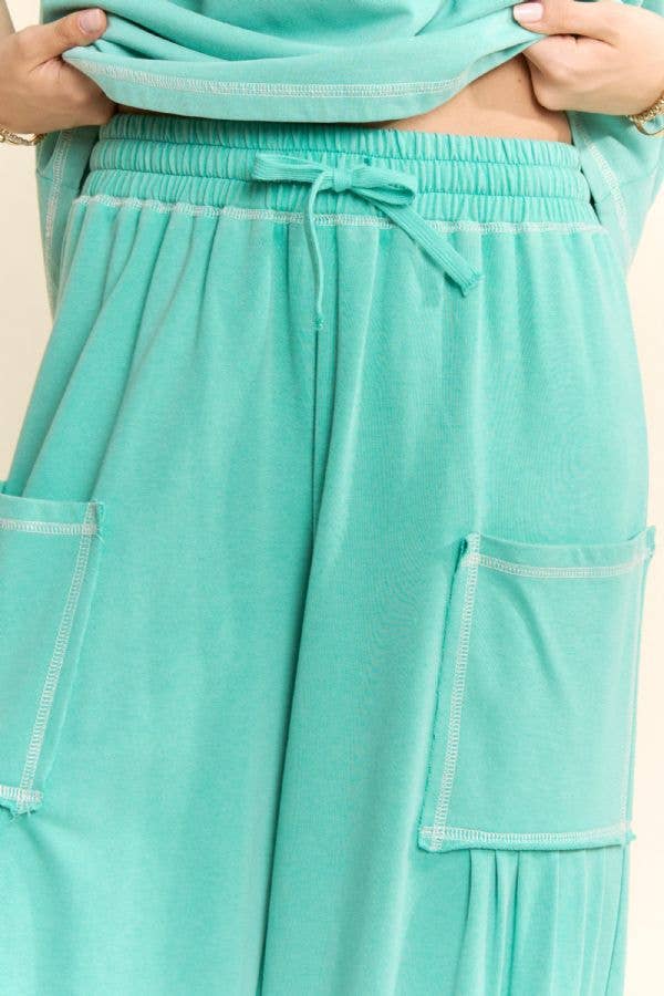 Green -WASHED SHORT SLEEVE AND BALLOON PANTS SET