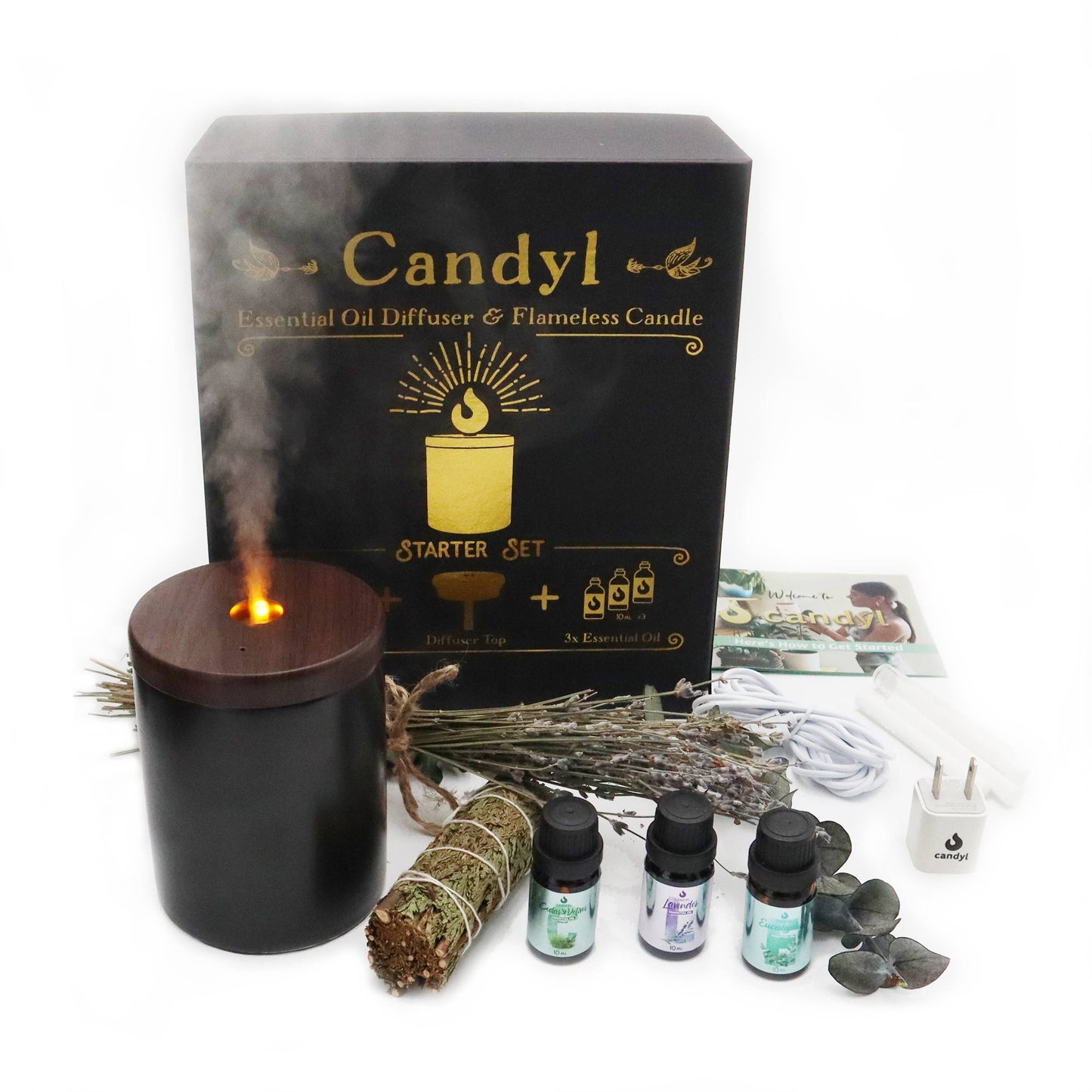 Candyl Candle Diffuser Starter Set with 3 Essential Oils