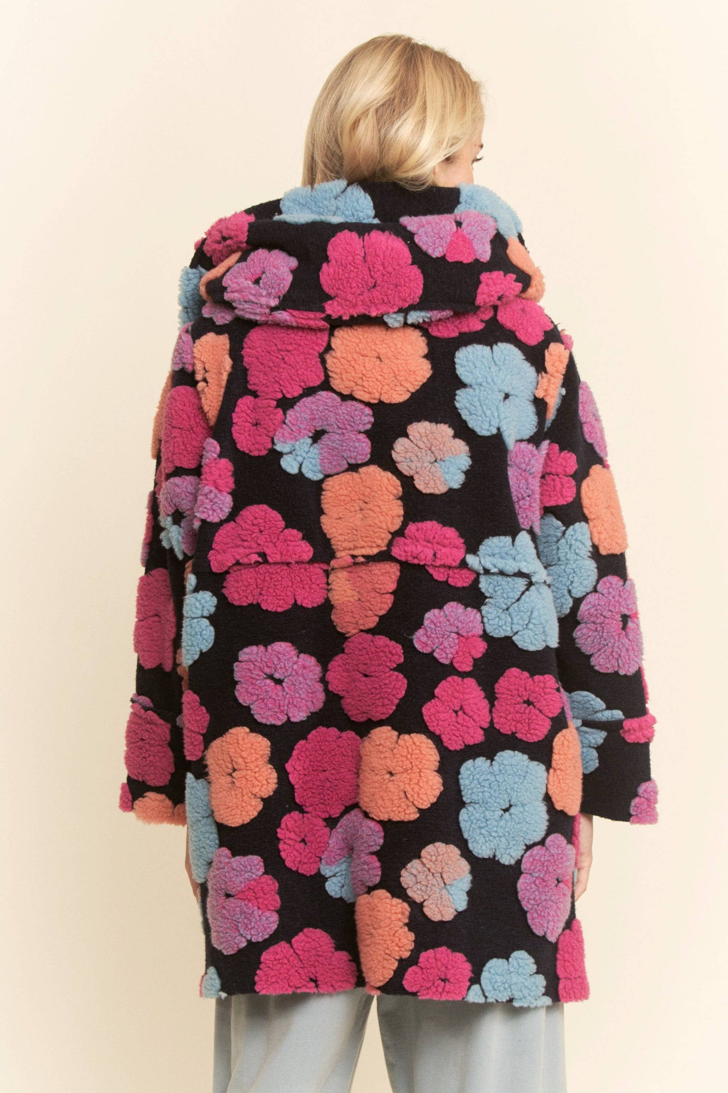 PLUS CHUNKY FLOWER EMBROIDERED HOODIE COAT JACKET