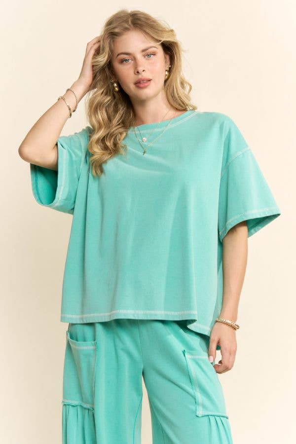 Green -WASHED SHORT SLEEVE AND BALLOON PANTS SET