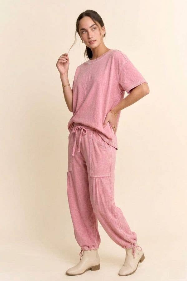 Green -WASHED SHORT SLEEVE AND BALLOON PANTS SET