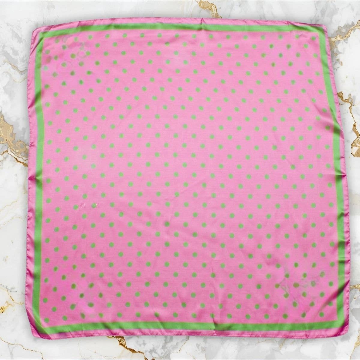 Pink and Green Polka Dot Silky Square Scarf