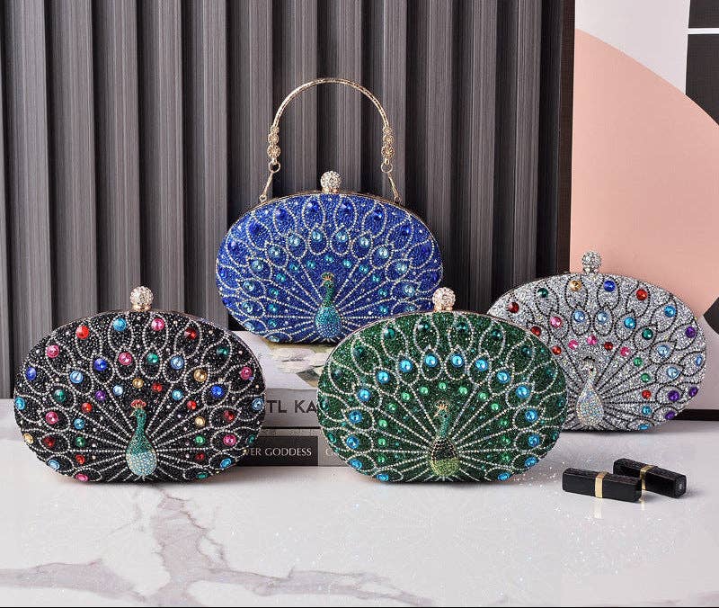 Vintage Peacock Rhinestone Evening Clutch Bag