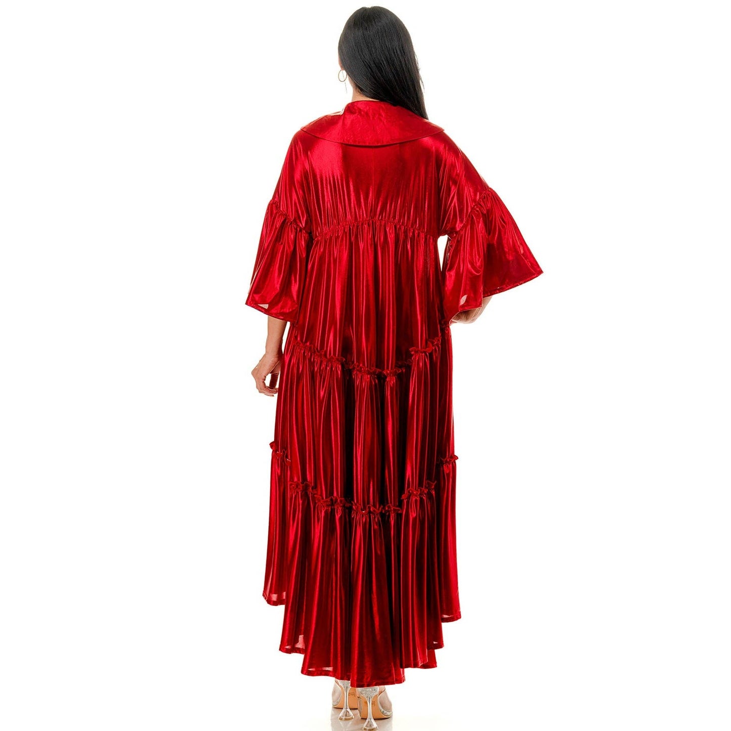 Red Metallic Pleated Tiered Flare Midi Dress 3XL only