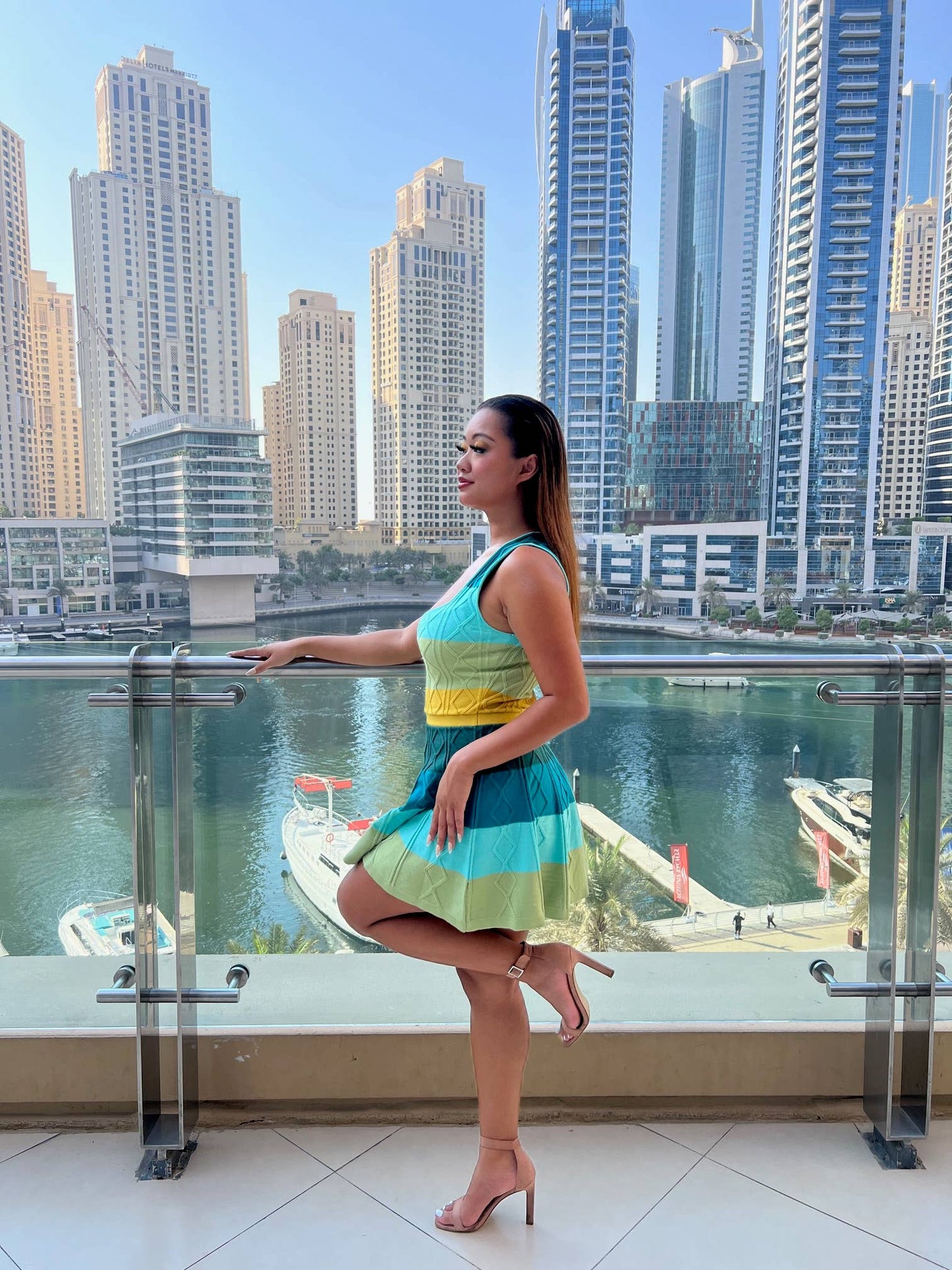 Blue Waterfall Knit Sweater Dress