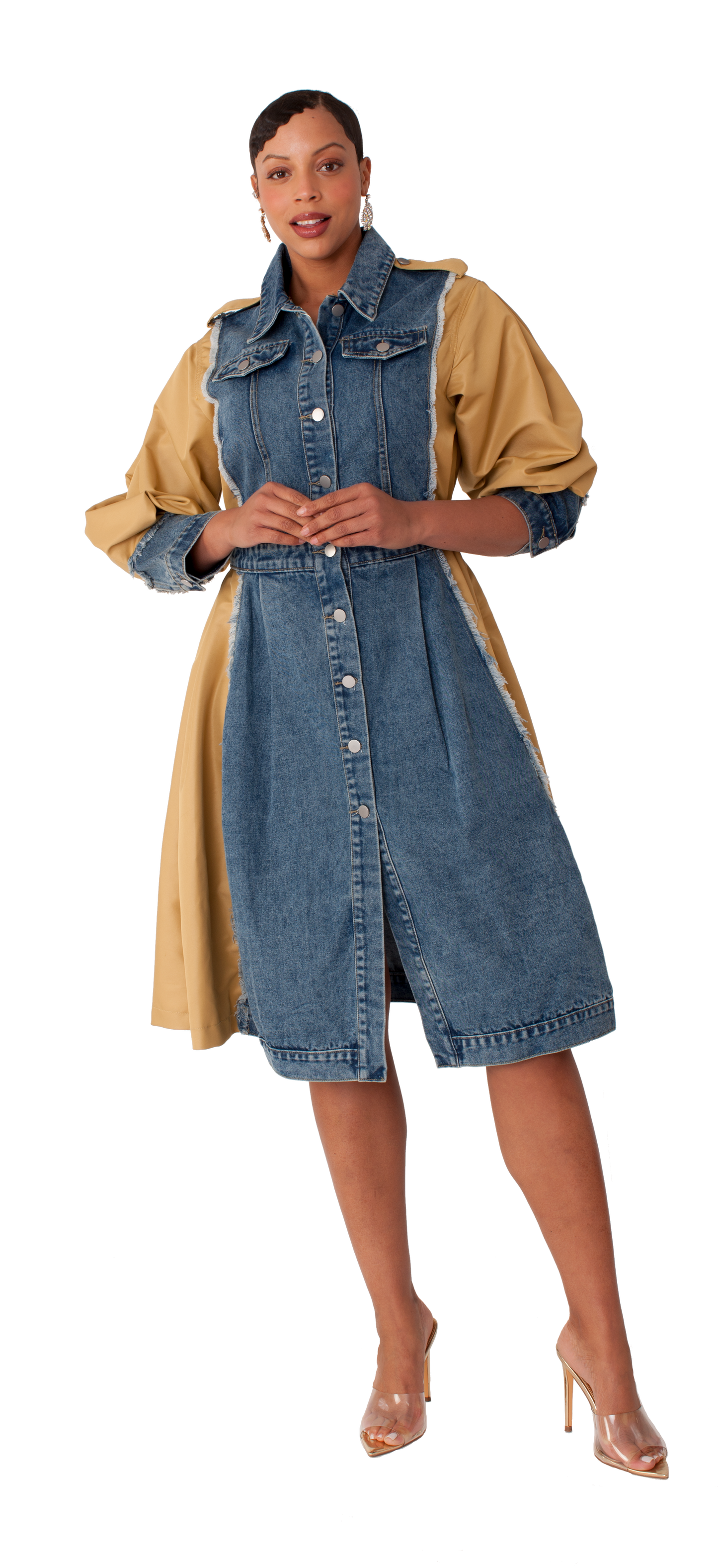 82397 DENIM JKT DRESS W/ KHAKI COMBO