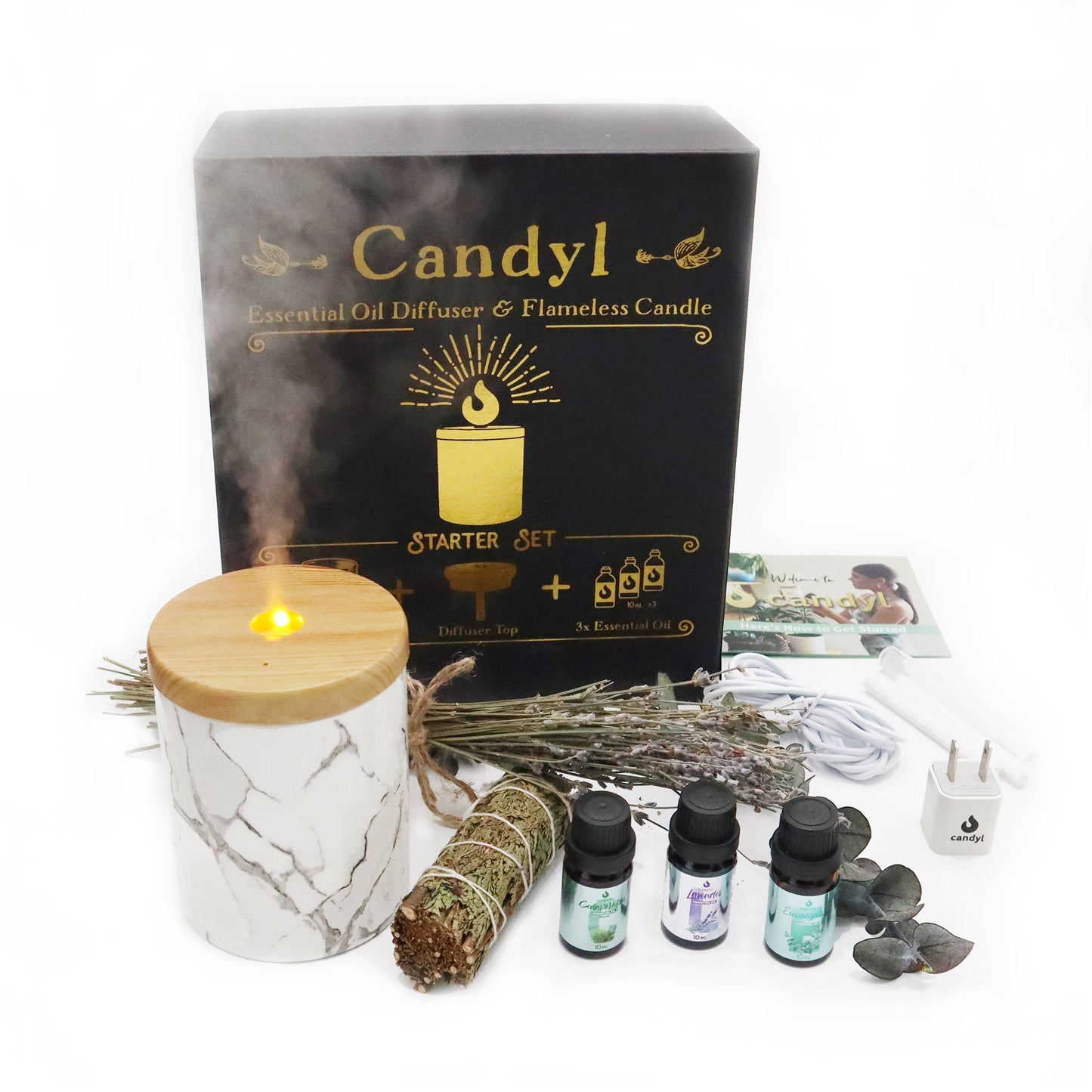 Candyl Candle Diffuser Starter Set with 3 Essential Oils