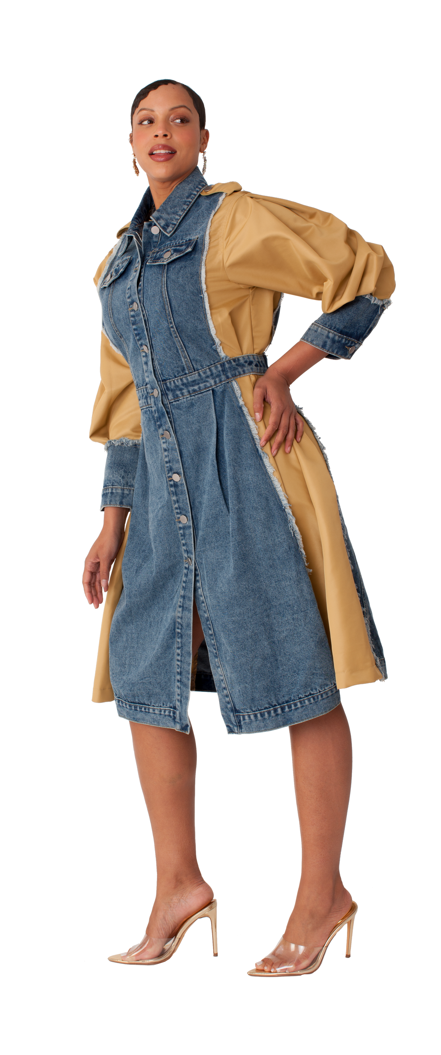 82397 DENIM JKT DRESS W/ KHAKI COMBO