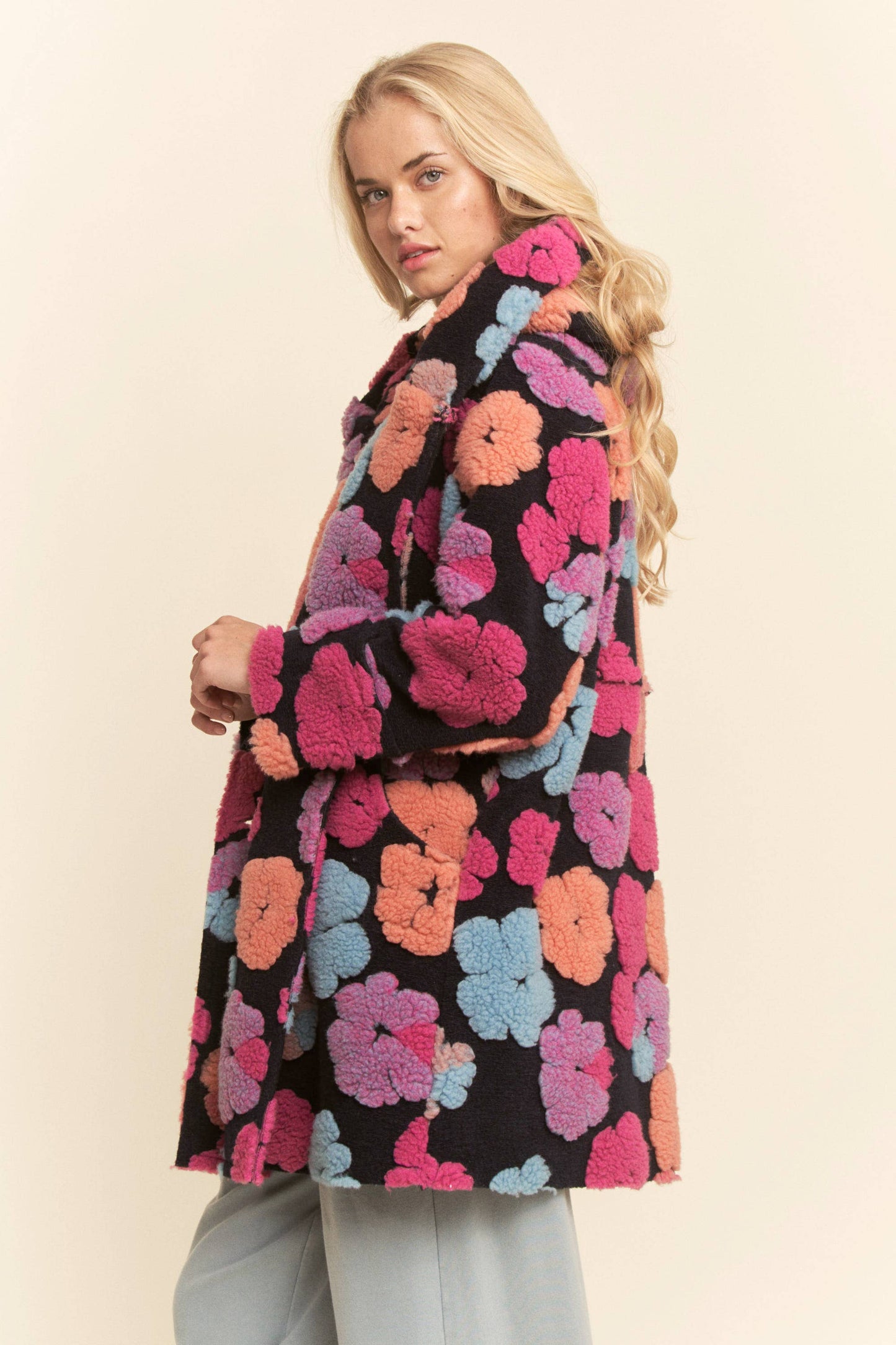 PLUS CHUNKY FLOWER EMBROIDERED HOODIE COAT JACKET