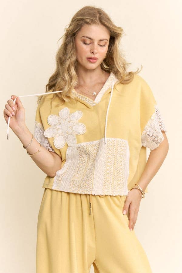 Yellow LACE PANEL FRENCH TERRY SET