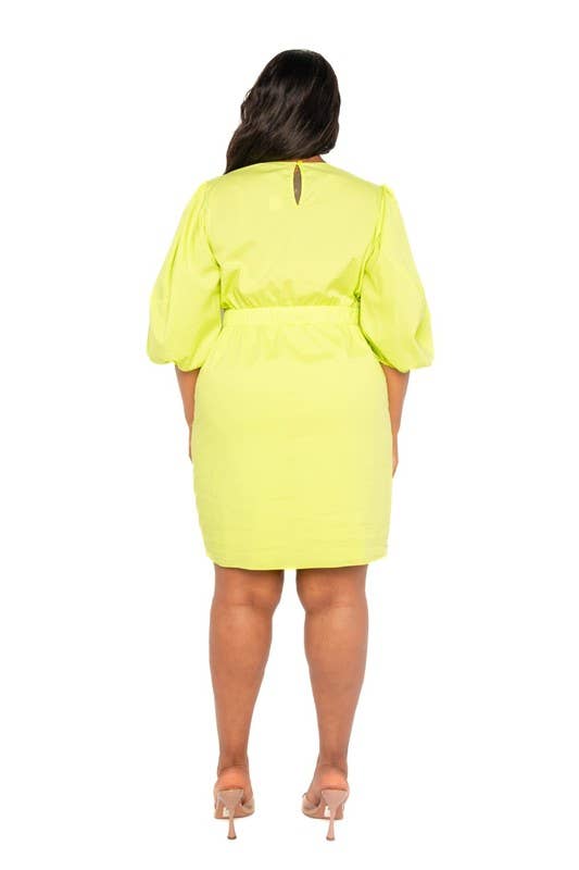 PUFF SLEEVE RUCHED DRESS on Sale