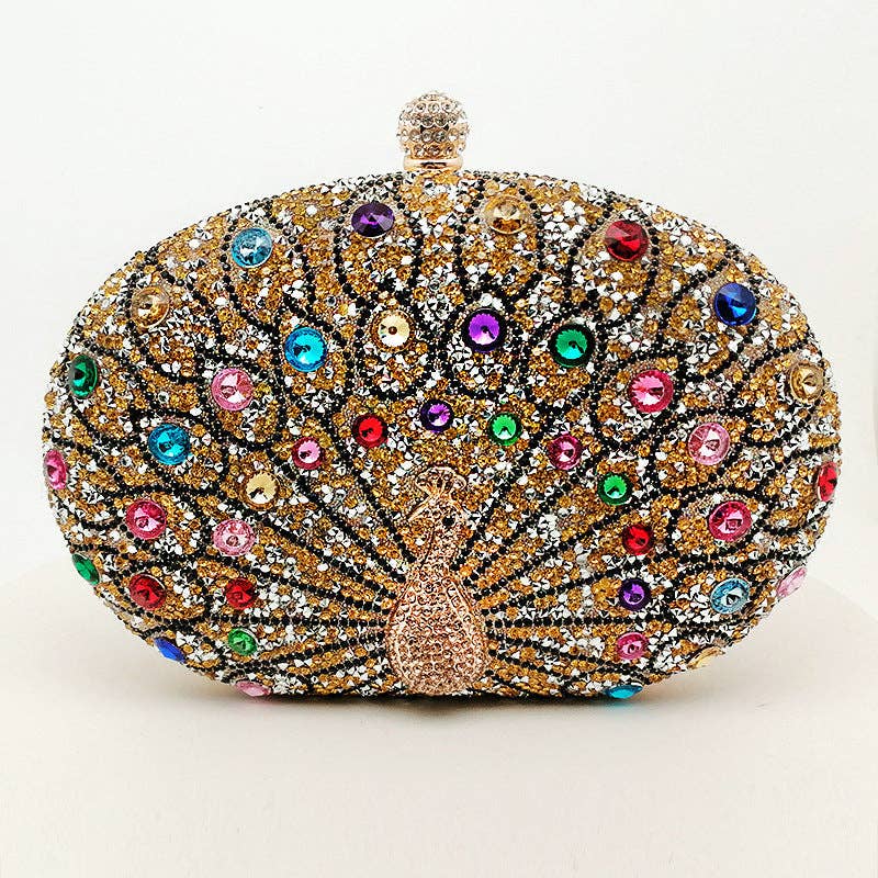 Vintage Peacock Rhinestone Evening Clutch Bag