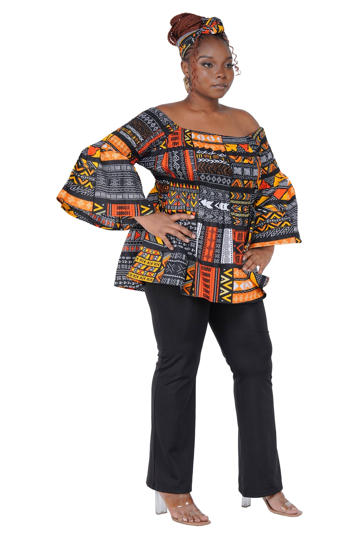 African Ladies Smocked Peplum Blouse | One Size