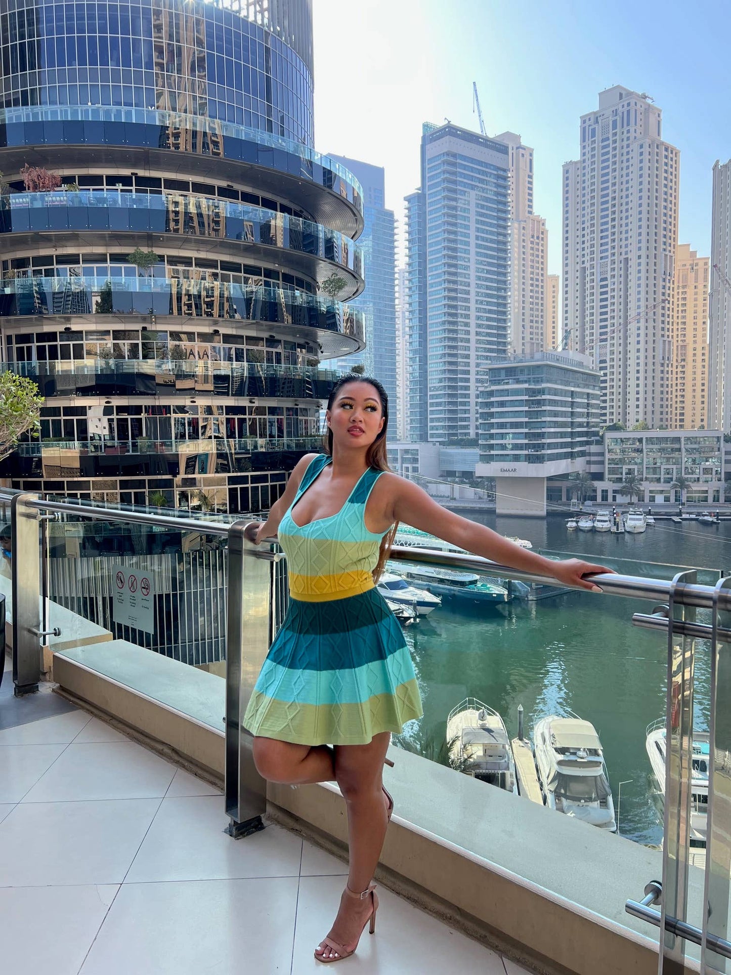 Blue Waterfall Knit Sweater Dress