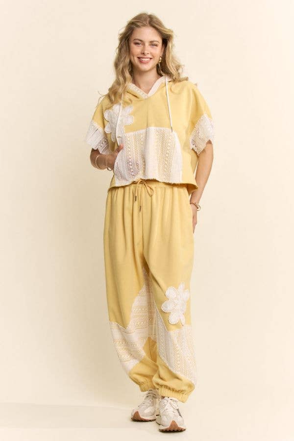 Yellow LACE PANEL FRENCH TERRY SET