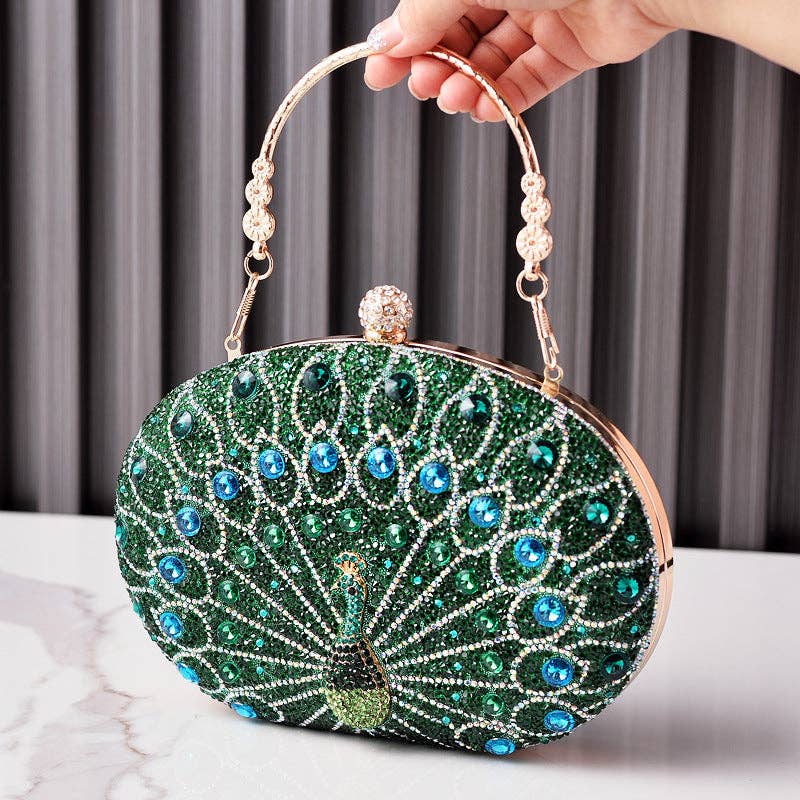 Vintage Peacock Rhinestone Evening Clutch Bag