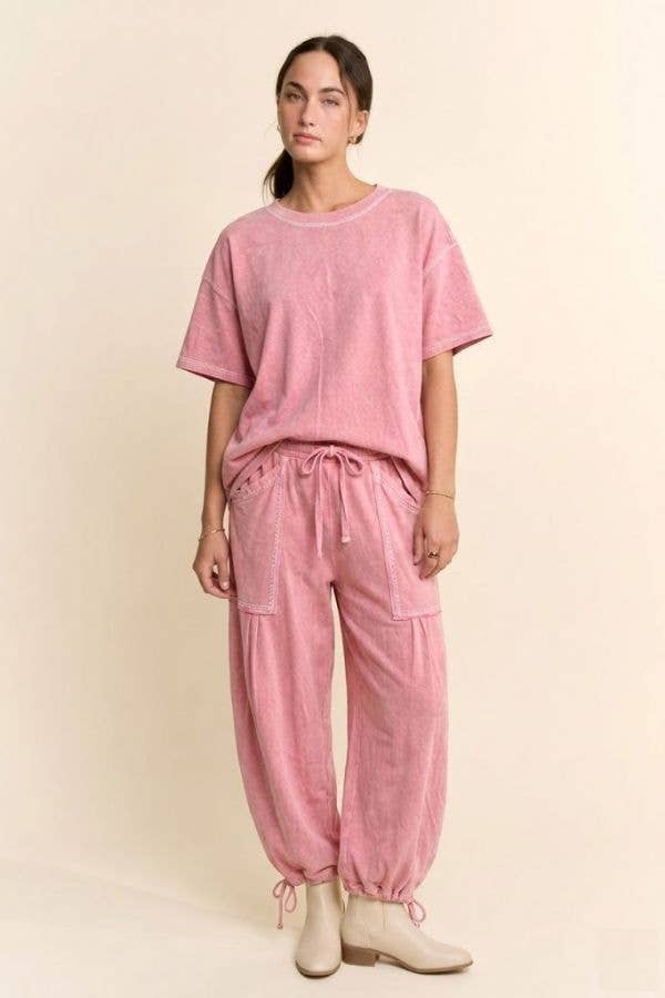 Green -WASHED SHORT SLEEVE AND BALLOON PANTS SET