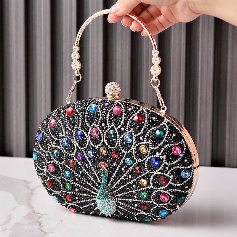 Vintage Peacock Rhinestone Evening Clutch Bag