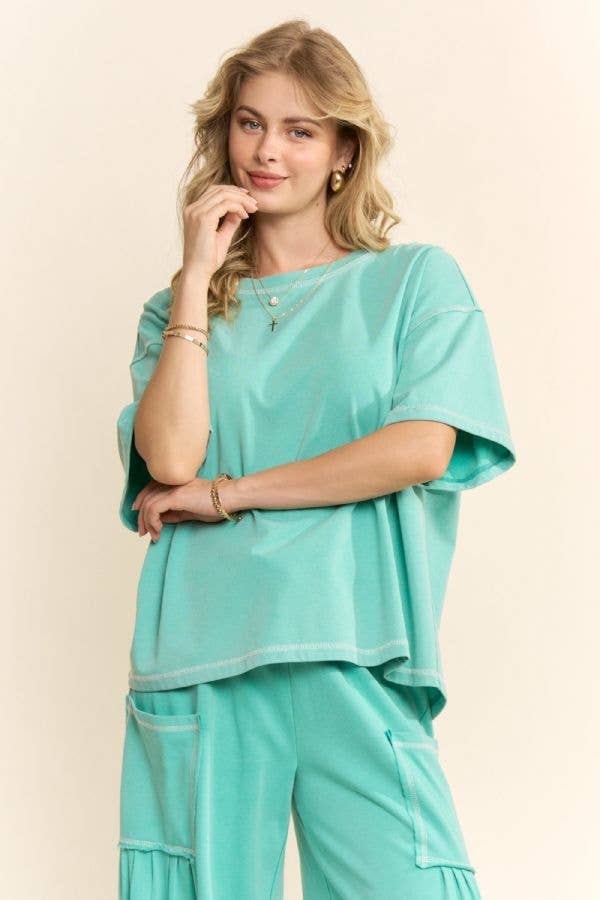 Green -WASHED SHORT SLEEVE AND BALLOON PANTS SET
