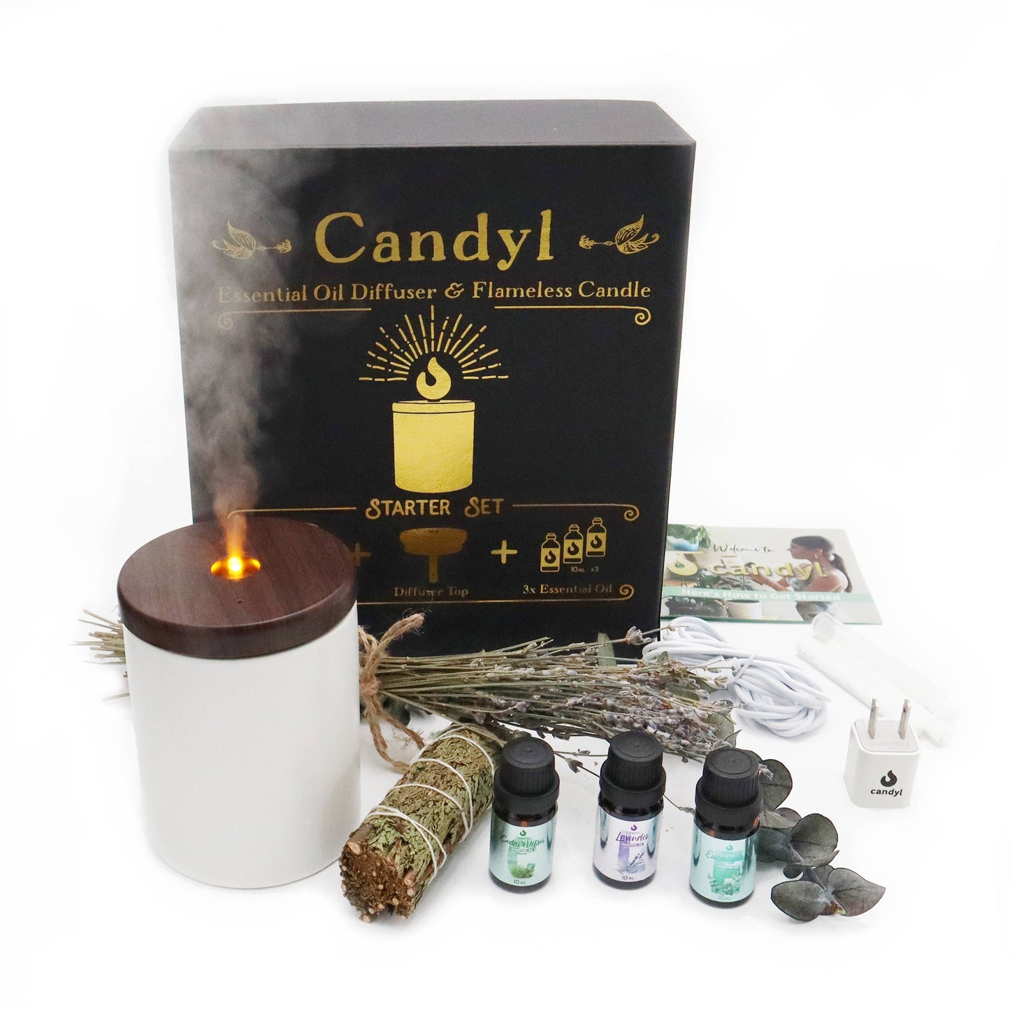 Candyl Candle Diffuser Starter Set with 3 Essential Oils