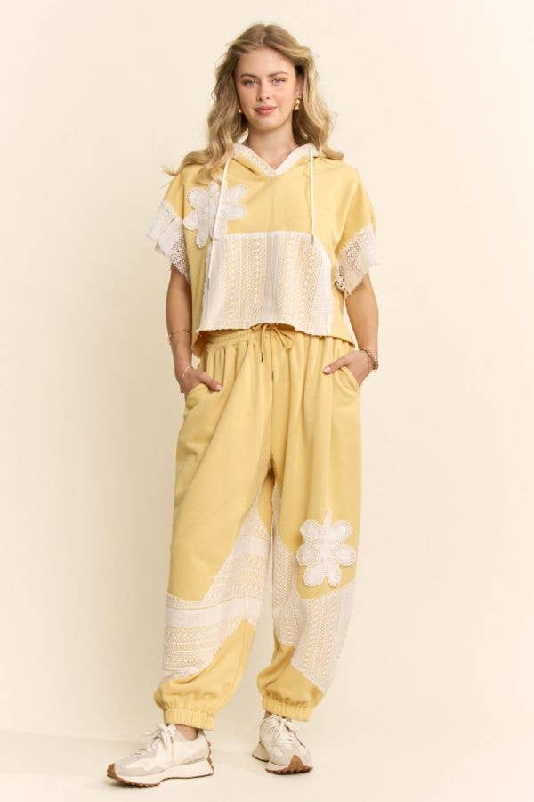 Yellow LACE PANEL FRENCH TERRY SET