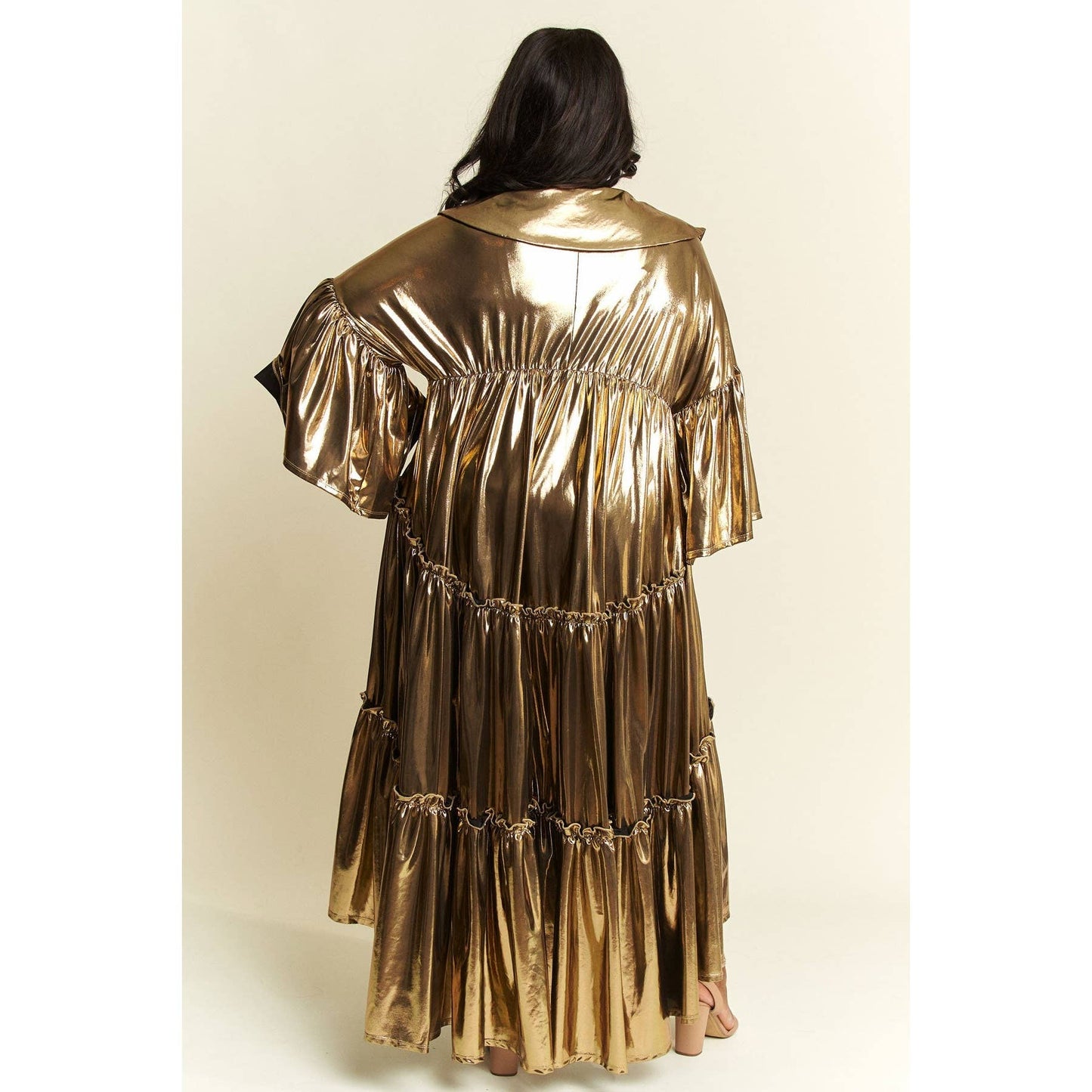 Red Metallic Pleated Tiered Flare Midi Dress 3XL only