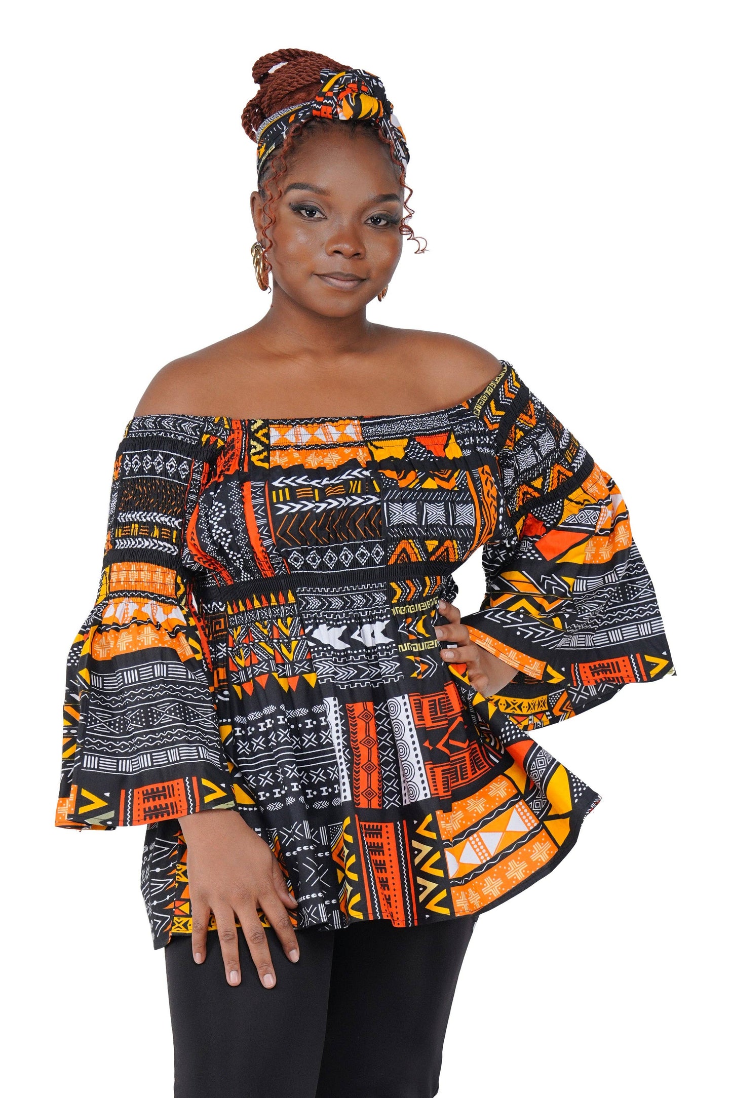 African Ladies Smocked Peplum Blouse | One Size