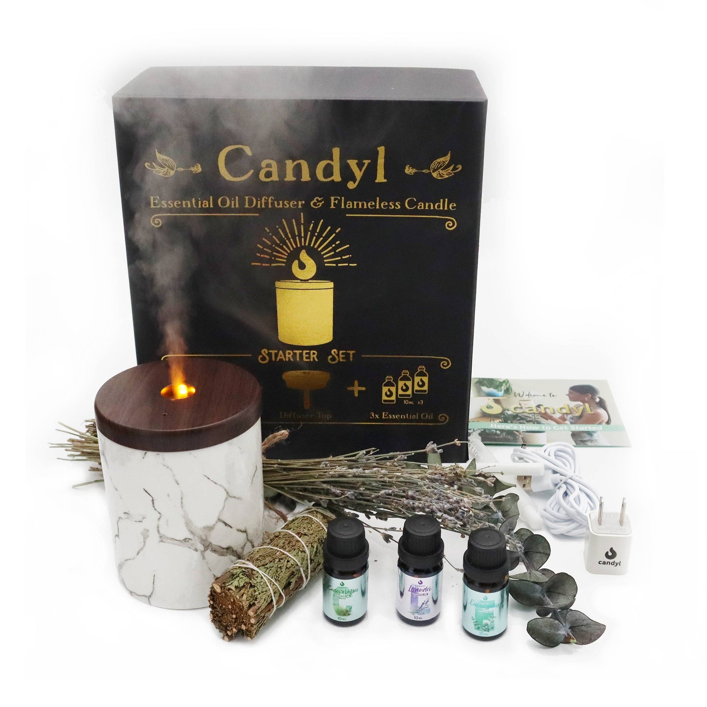 Candyl Candle Diffuser Starter Set with 3 Essential Oils